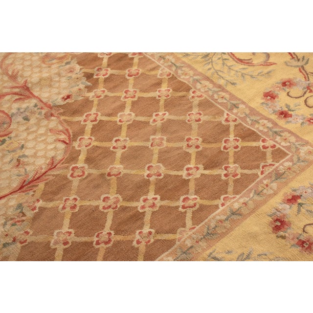 Textile 18th Century Aubusson Style Kilim Beige Brown Medallion Style Rug For Sale - Image 7 of 8