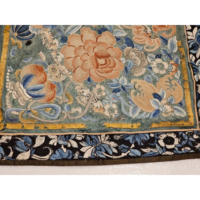 Chinese Pair of 19th Century Chinese Silk Hand Embroidery Panels of Flowers, Bats, Moths For Sale - Image 3 of 14