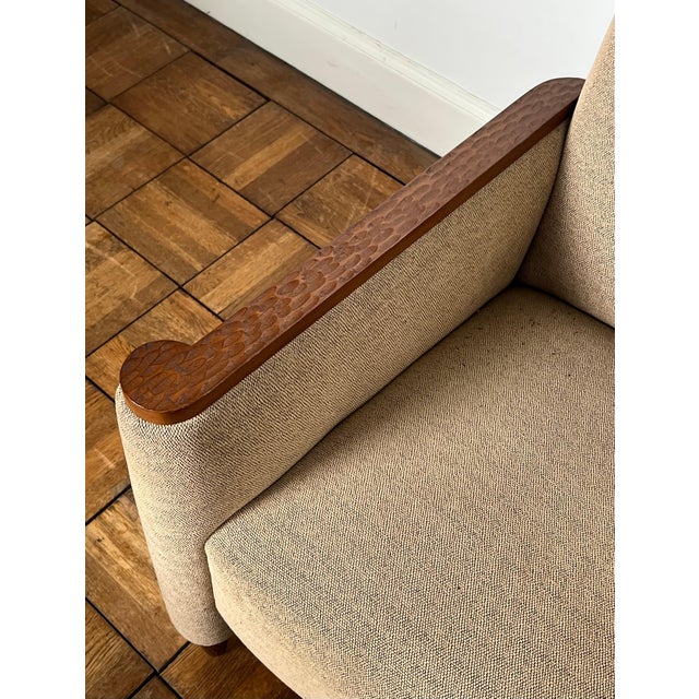 1980s Pair of armchairs in gilded wood and speckled fabric For Sale - Image 6 of 12