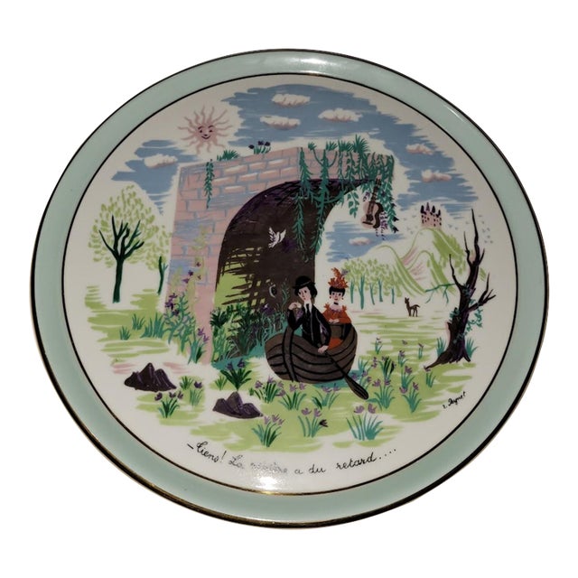 Vintage Limoges Large Decorative Platter With Drawing by French Cartoonist Raymond Peynet For Sale