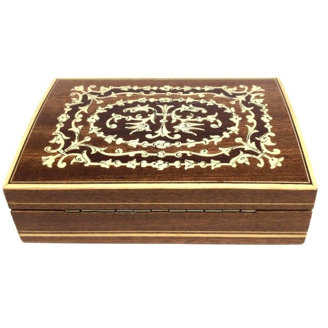 French Artisan Vintage Wood Lidded Treasure Trinket Box For Sale - Image 4 of 13