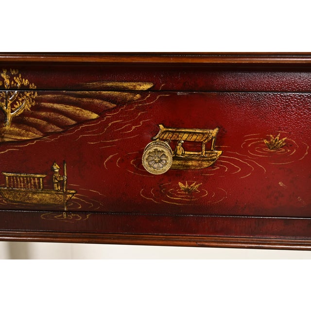 Maitland Smith English Regency Chinoiserie Hand-Painted Red Lacquered Console Table For Sale - Image 10 of 14
