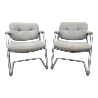 Mid-Century Modern Tubular Chrome Cantilever Office Chairs- a Pair For Sale