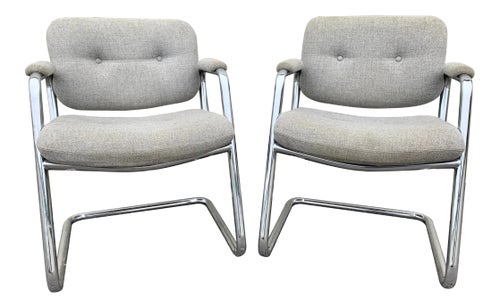 Mid-Century Modern Tubular Chrome Cantilever Office Chairs- a Pair