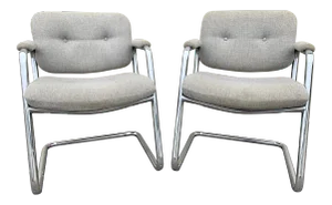 Mid-Century Modern Tubular Chrome Cantilever Office Chairs- a Pair