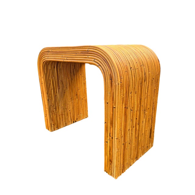 1970s Vintage Rattan Wicker Wrapped Waterfall Table in Pencil Reed Gabriella Crespi Styles For Sale - Image 5 of 10