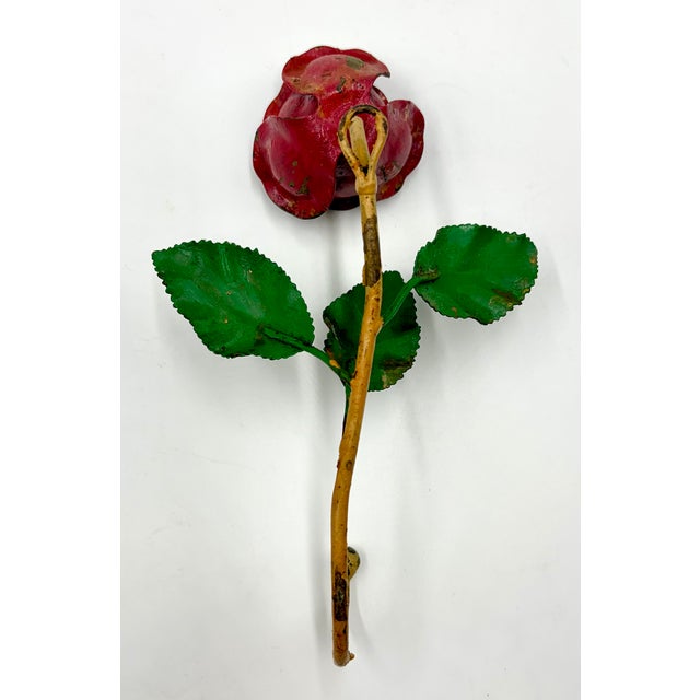 Mid 20th Century Vintage Italian Tole Red Rose Wall Hook For Sale - Image 5 of 6