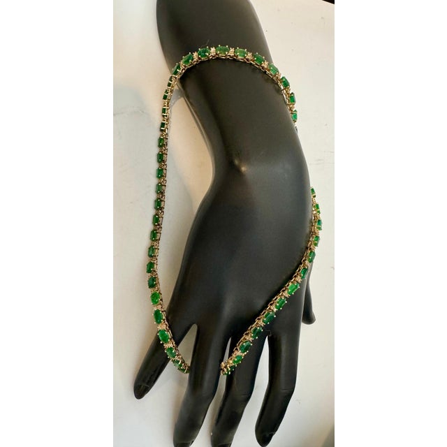 40 Carat Oval Brazilian Emerald & 3 Carat Diamond Tennis Necklace 14 Karat Gold For Sale - Image 10 of 18