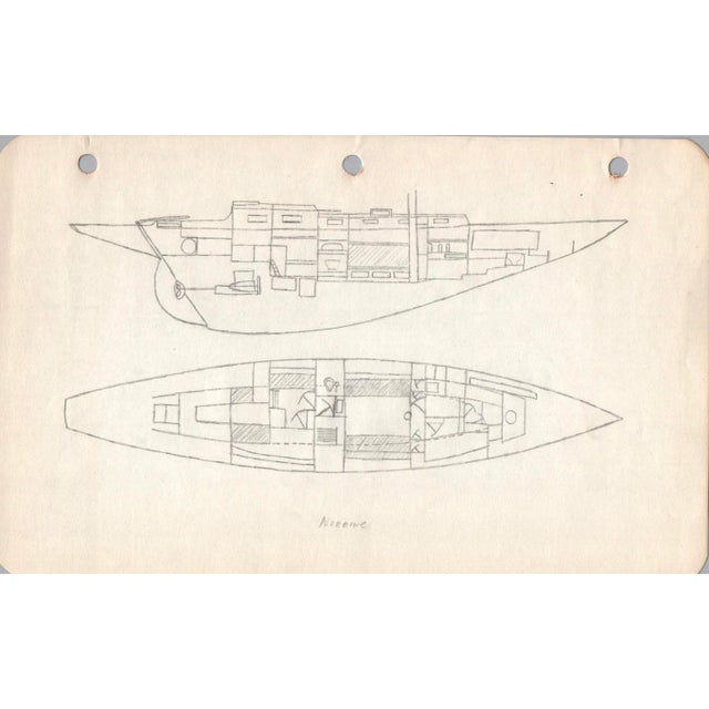 Midcentury, 1940s, Marine Architectural Pencil Drawing On Paper From Maine, Unique Nautical Drawings, Architect Unknown,...