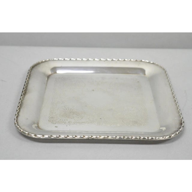 Victorian Vintage Silver Plated Victorian Style 9" Square Small Trinket Dish Platter Tray For Sale - Image 3 of 12