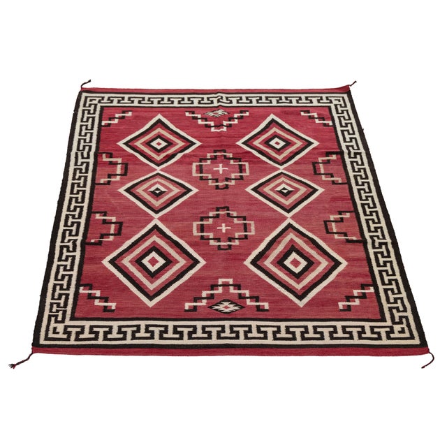 Contemporary Southwest Navajo Style Crimson Wool Rug With Geometric Diamond For Sale - Image 11 of 11