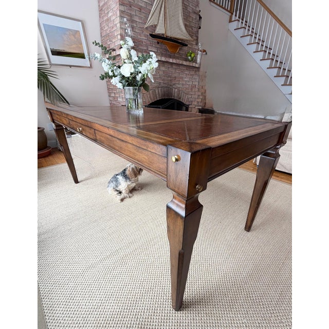 Campaign Style Leather Top Writing Desk and Leather Chair, Set of 2 For Sale - Image 14 of 18