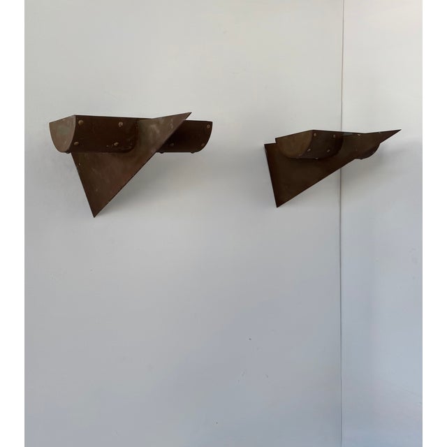 Vintage Metal Wall Sconces with Rust-Like Patina, France, 1970, Set of 2 For Sale - Image 4 of 8