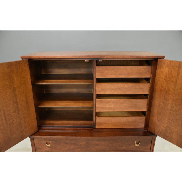 Broyhill Brasilia 1960s Refinished Broyhill Brasilia Walnut Tall Mid Century Dresser For Sale - Image 4 of 12