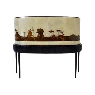 Art Deco Italian Bar Cabinet in Parchment with Inlays by Anzani, 1930s For Sale