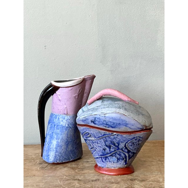 Amethyst Vintage Boho Studio Pottery Cream and Sugar For Sale - Image 8 of 11