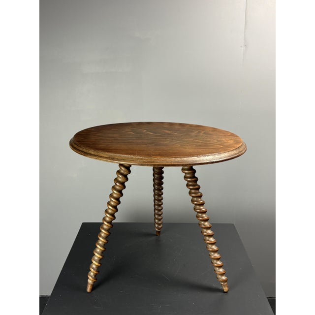 Mid-Century Modern French Wood Turned Barley Twist Side Table with Cork Screw Legs, 1950s For Sale - Image 4 of 18