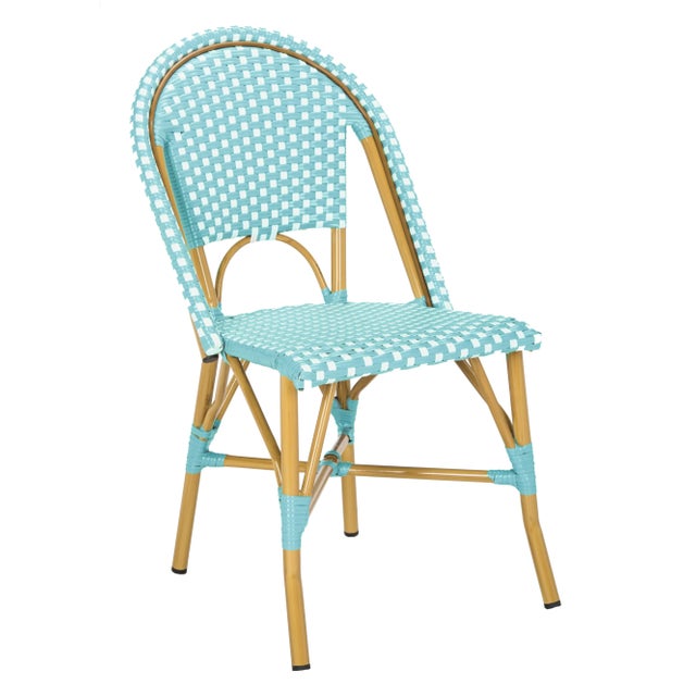Modern Indoor-Outdoor French Bistro Stacking Side Chair in Teal & White & Light Brown - a Pair For Sale - Image 3 of 8