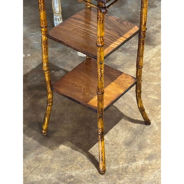 Mid-Century Modern Vintage Italian Bamboo and Oak Side Table For Sale - Image 3 of 7