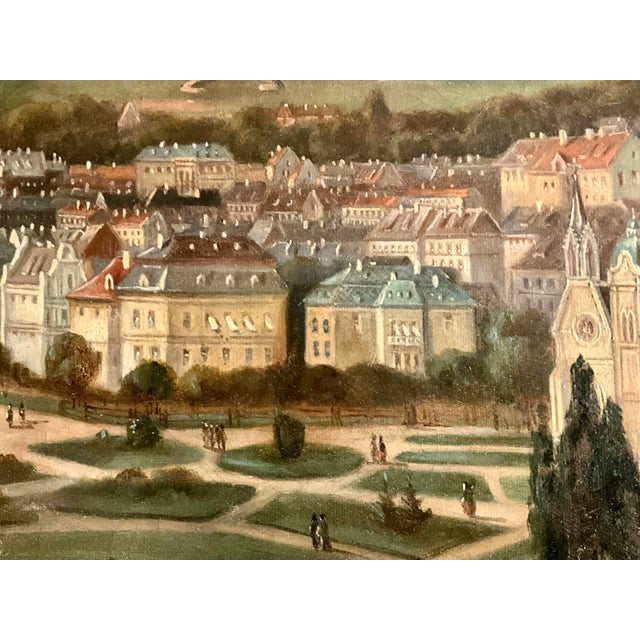Gothic C. 1890 Antique Central European Cityscape Oil Painting With Cathedral and Hillside Castle Framed For Sale - Image 3 of 10