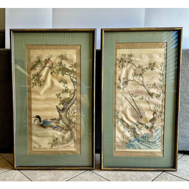 Pair Chinese Silk Scroll Framed Paintings For Sale - Image 12 of 12
