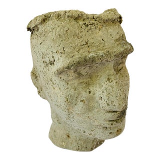 Modern Cast Stone Face Planter Vessel Concrete Bust For Sale