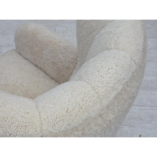 Wood Danish Highback Armchair in Sheepskin, 1960s For Sale - Image 7 of 18