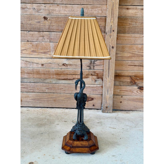 Late 20th Century Theodore Alexander Meiji Style Crane & Turtle Table Lamp For Sale - Image 10 of 12