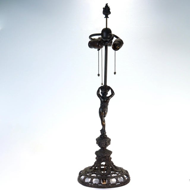 Figurative Antique e.f. Caldwell Bronze Table Lamp With Cherub For Sale - Image 3 of 13