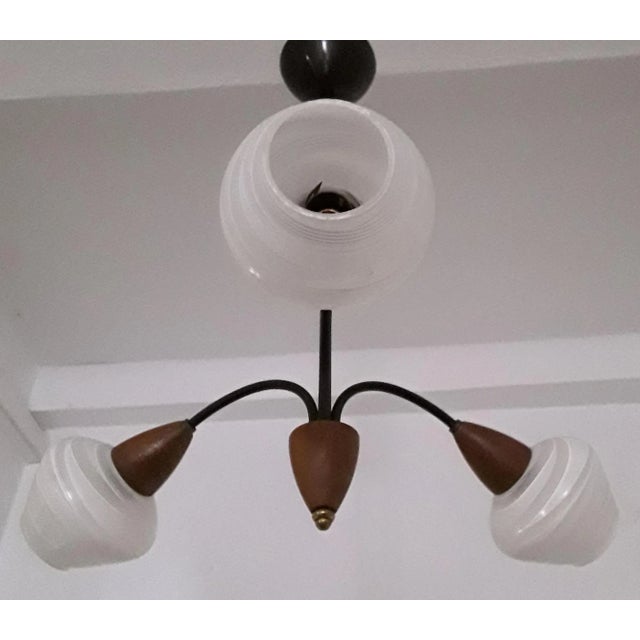 1970s Vintage Pendant Lamp with White Lacquered Glass Shades, 1970s For Sale - Image 5 of 8