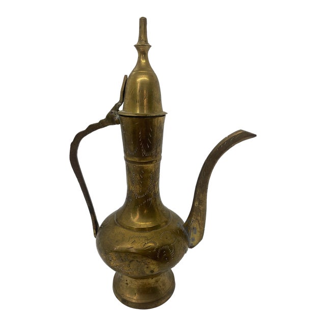 Vintage Mini Engraved Brass Surahi Ewer Pitcher For Sale