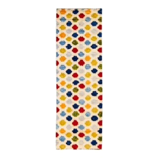 Ivory Modern Moroccan Style Handmade Multicolor Dots Designed Wool Runner For Sale