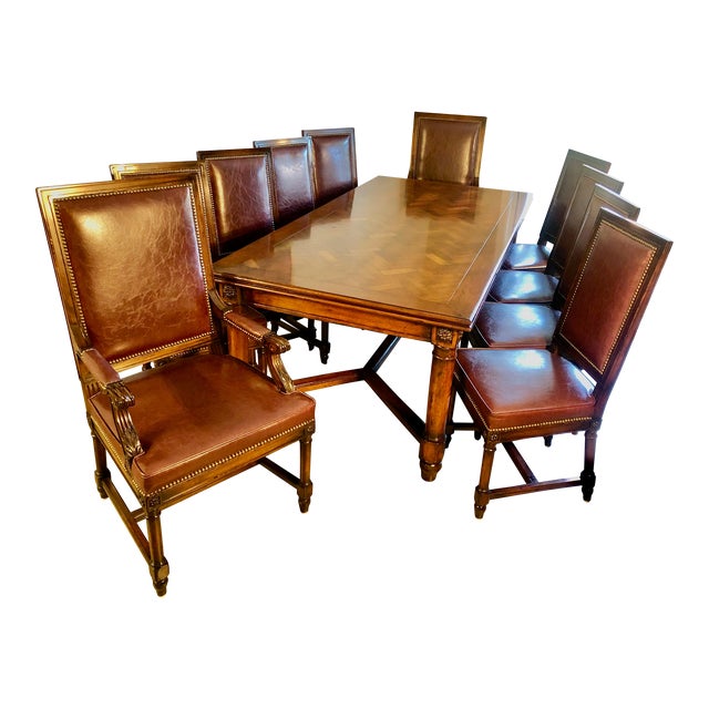 Cherrywood Dining Room Table With Ten 10 Chairs - Set of 11 For Sale