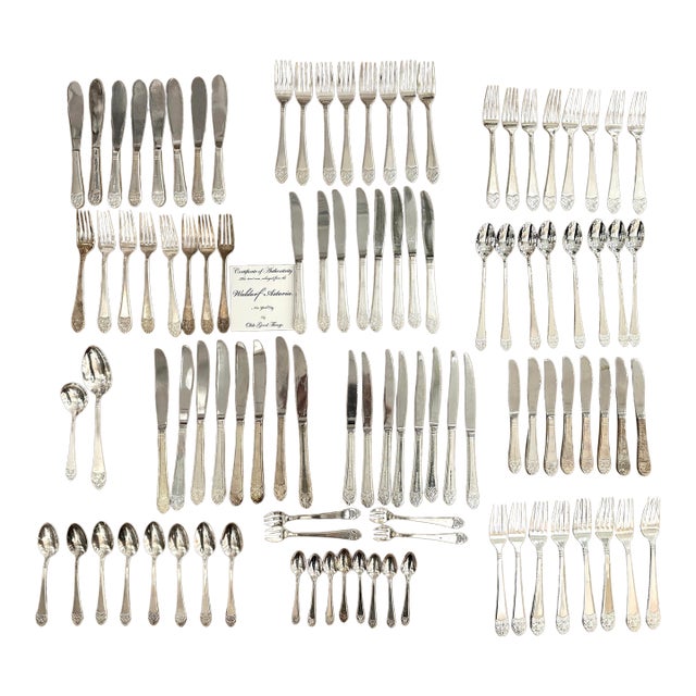 Mid 20th Century Complete Waldorf Astoria Art Deco Engraved Silverware Set For Sale