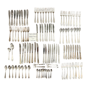 Mid 20th Century Complete Waldorf Astoria Art Deco Engraved Silverware Set
