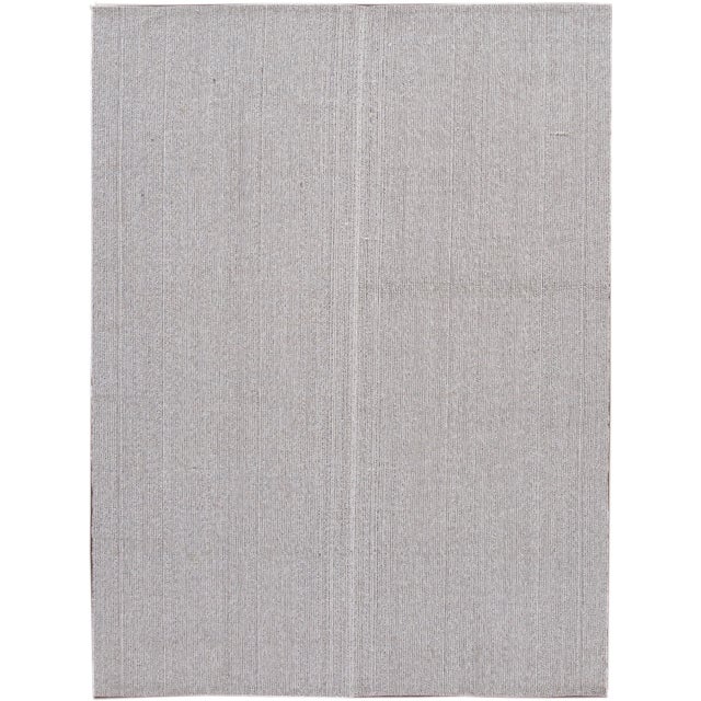 Ivory and Gray Contemporary Flatweave Wool Rug 7 X 9 For Sale - Image 12 of 12