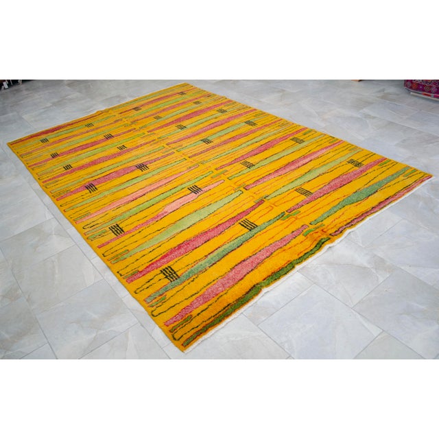 Vintage Turkish Rug – Zeki Muren Art Deco Abstract Wool Carpet, Mid-Century Collector Masterpiece 7′1″ × 10′1″ For Sale - Image 10 of 15