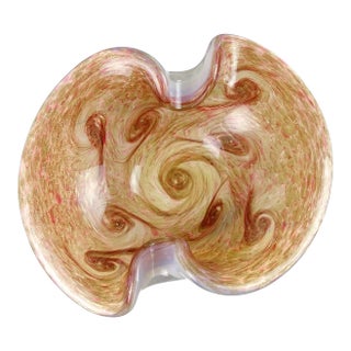 Vintage Murano Fratelli Toso Opal Pink Aventurine Swirl Italian Art Glass Mid-Century Bowl Dish For Sale