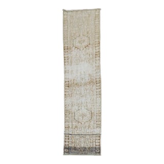 Distressed Narrow Neutral Persian Heriz 20th Century Runner - 1'10" x 7'7" For Sale