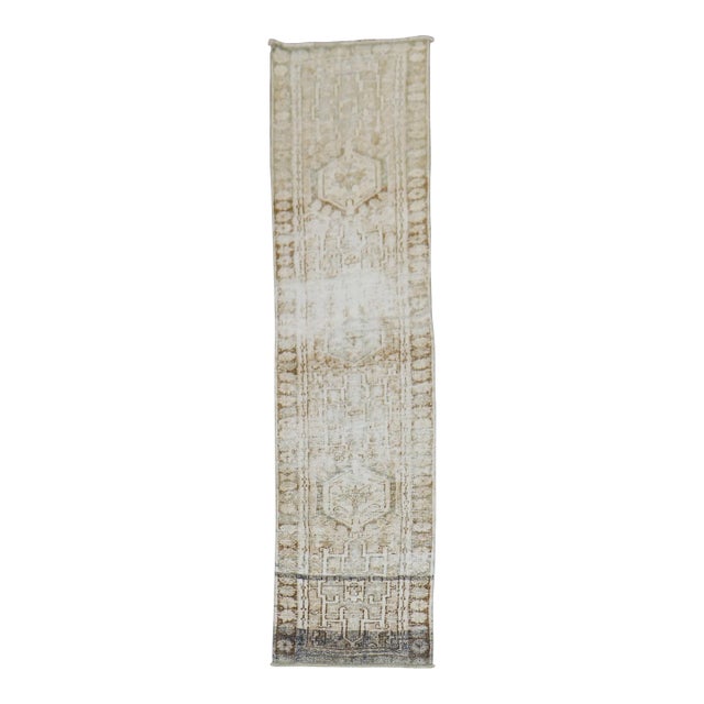 Distressed Narrow Neutral Persian Heriz 20th Century Runner - 1'10" x 7'7" For Sale