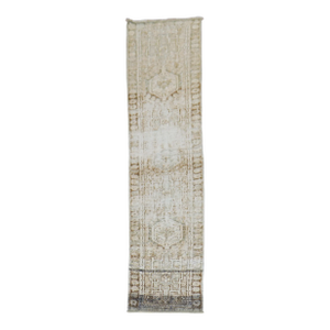 Distressed Narrow Neutral Persian Heriz 20th Century Runner