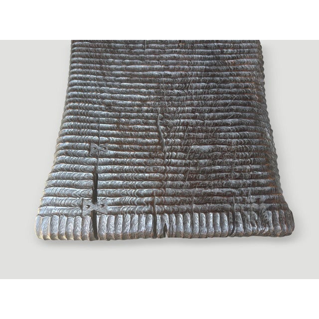 Andrianna Shamaris Impressive Hand Carved Espresso Stained Teak Wood Bench For Sale - Image 4 of 6