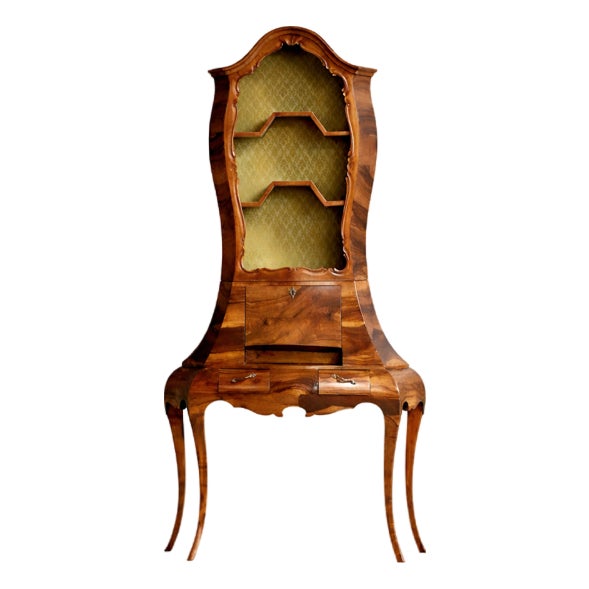 1950s Italian Bombe Style Burl Secretary Desk For Sale