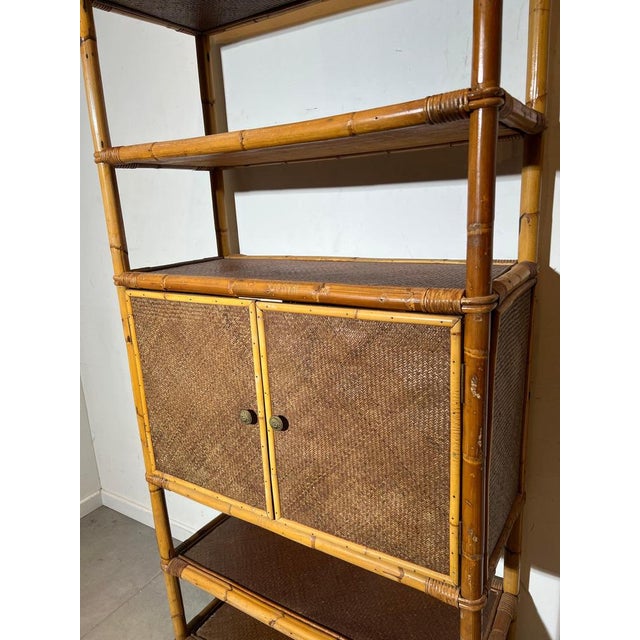 Vintage Bamboo & Rattan Shelving Cabinet For Sale - Image 4 of 6