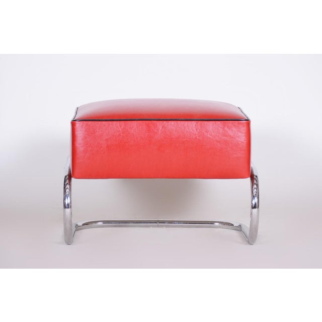 Bauhaus Bauhaus Stool in Chrome and Leather attributed to R. Slezák, Czech, 1930s For Sale - Image 3 of 6