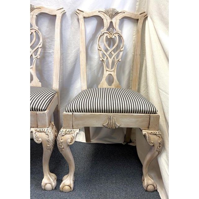 Late 20th Century Vintage Chippendale Chairs With Updated Driftwood Finish and New Upholstery- Set of 4 For Sale - Image 5 of 18