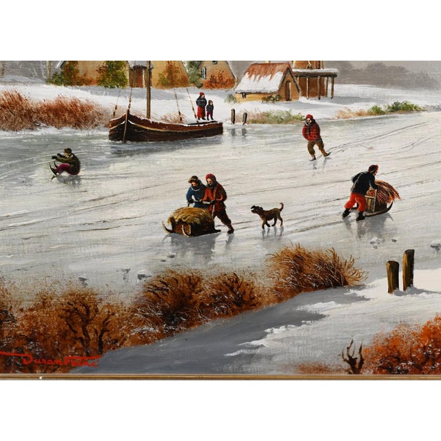 Flemish Artist, Winter Landscape, Oil Painting, Framed For Sale