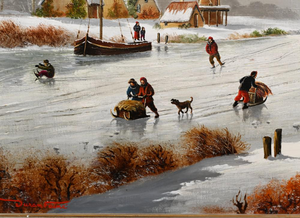 Flemish Artist, Winter Landscape, Oil Painting, Framed