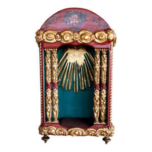 19th Century Italian Carved Polychrome Giltwood & Painted Tabernacle Box or Home Altar