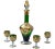 Stunning midcentury textured green glass decanter with stopper and matching glasses. Featuring an intricate colorful...